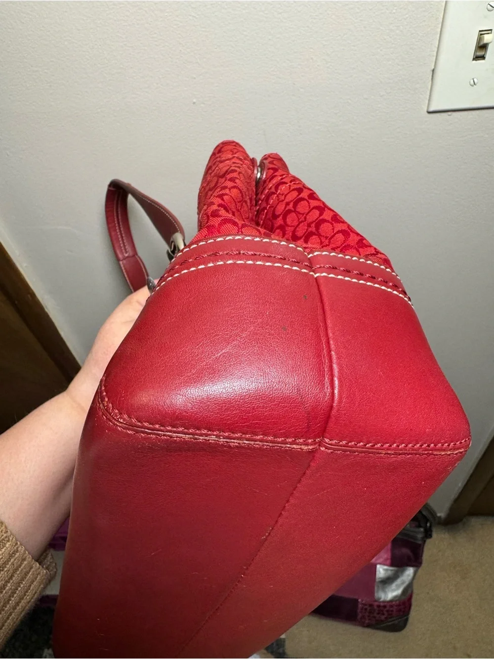 Coach Red Signature Soho Tote and Wallet Set